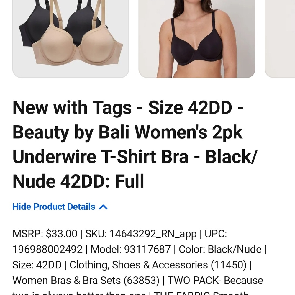 Bali Intimates Black and Cream T-Shirt Bras
